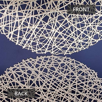 AdasBridal Gold Round Placemats for Dinner Table Set of 6 Metallic Hollow Out Line Circle Table Mats Vinyl Place Mats for Table Decor Wedding Accent Centerpiece