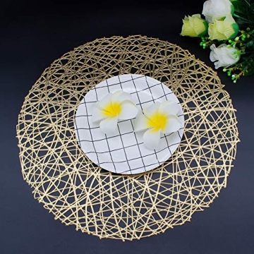 AdasBridal Gold Round Placemats for Dinner Table Set of 6 Metallic Hollow Out Line Circle Table Mats Vinyl Place Mats for Table Decor Wedding Accent Centerpiece
