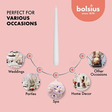 BOLSIUS Unscented 10 Inch Dinner Candles, 10 Pack - 8 Hour European Quality Smokeless Dripless Taper Candles for Home Décor