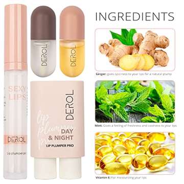Lip Plumper Set, lip plumping lip, Lip Enhancer for Fuller Softer Lips, Natural Lip Plumper, Beautiful Fuller, Day & Night Care