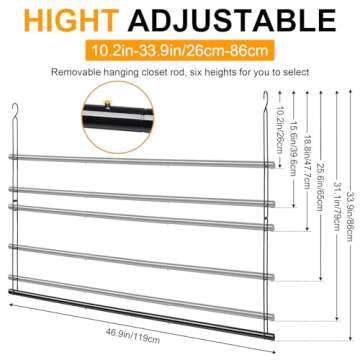 47.2in Adjustable Closet Hanging Rod - Add Double Storage Space