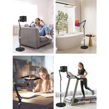 Tablet Floor Stand, Overhead Bed Phone Stand with 12 lb Super Stable Base & Angle/Height Adjustable, Compatible with 4.5''-13'' iPhone, iPad Pro 12.9, Galaxy Tab, Kindle, Phones
