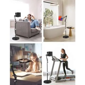 Tablet Floor Stand, Overhead Bed Phone Stand with 12 lb Super Stable Base & Angle/Height Adjustable, Compatible with 4.5''-13'' iPhone, iPad Pro 12.9, Galaxy Tab, Kindle, Phones
