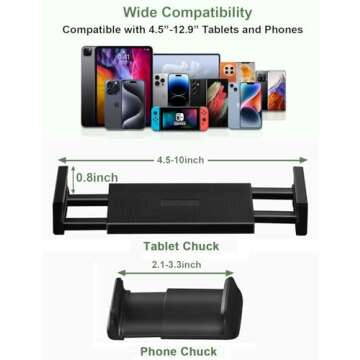 Tablet Floor Stand, Overhead Bed Phone Stand with 12 lb Super Stable Base & Angle/Height Adjustable, Compatible with 4.5''-13'' iPhone, iPad Pro 12.9, Galaxy Tab, Kindle, Phones