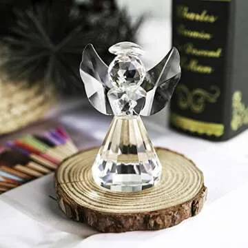 HDCRYSTALGIFTS 3inch Crystal Guardian Angel Figurine Paperweight Decor Glass Angel Statue Ornaments ...