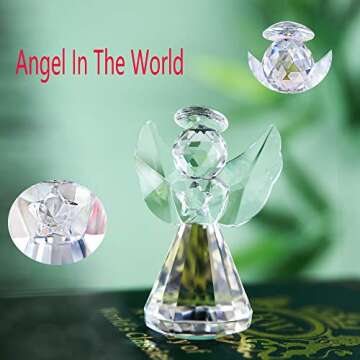 HDCRYSTALGIFTS 3inch Crystal Guardian Angel Figurine Paperweight Decor Glass Angel Statue Ornaments Art Collectible Gift for Women (Clear)