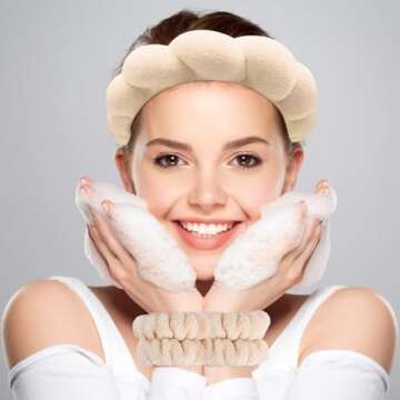 Zkptops Spa Headband for Women Sponge Makeup Skincare Headband Washing Face Wristband Set Terry Clot...