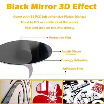 Vaabee Family Tree Wall Decor Acrylic 3D DIY Stickers Picture Frame Collage Home Decorations for Living Room Bedroom Kitchen Dining Office New House Gifts Black Large 47x47 Inch