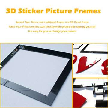 Vaabee Family Tree Wall Decor Acrylic 3D DIY Stickers Picture Frame Collage Home Decorations for Living Room Bedroom Kitchen Dining Office New House Gifts Black Large 47x47 Inch