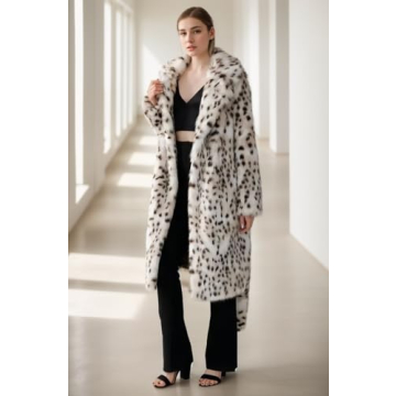 EDGBI Faux Fur Leopard Maxi Coat Winter Women Belt White M