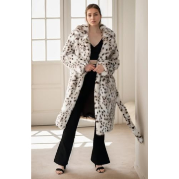 EDGBI Faux Fur Leopard Maxi Coat Winter Women Belt White M