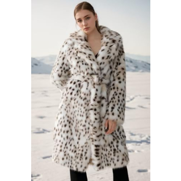 EDGBI Faux Fur Leopard Maxi Coat Winter Women Belt White M