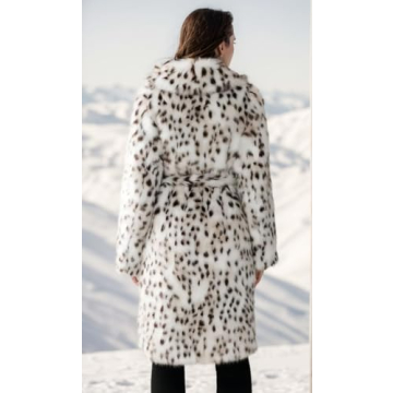 EDGBI Faux Fur Leopard Maxi Coat Winter Women Belt White M