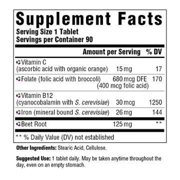 MegaFood Blood Builder Iron Supplement for Energy and Wellness 90 Tablets