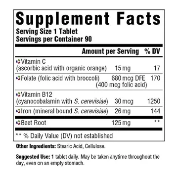 MegaFood Blood Builder Iron Supplement for Energy and Wellness 90 Tablets