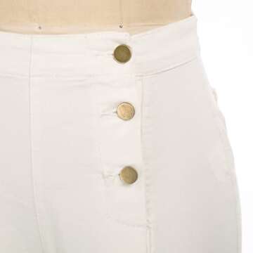 Belle Poque Women Denim Pants White Wide Leg Stretch High Waisted Dressy Pants Trousers with Pockets...