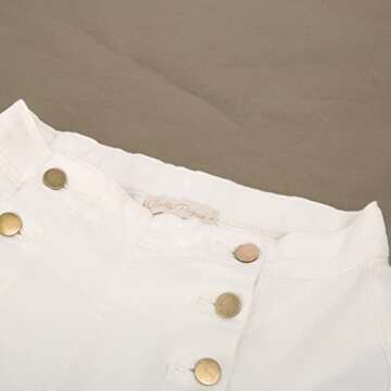 Belle Poque Women Denim Pants White Wide Leg Stretch High Waisted Dressy Pants Trousers with Pockets White Size 12 Size 14