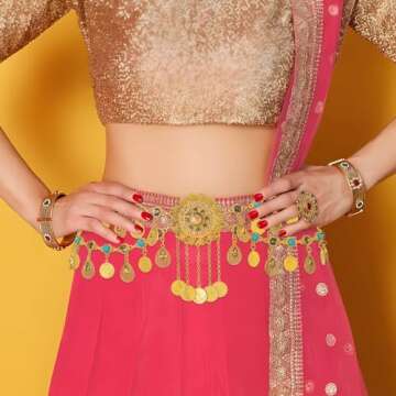 Navoky Crystal Boho Body Chain Gold Coin Pendant Waist Chains Belts Layered Tassel Beads Belly Chains Beach Waist Charm Jewelry Accessories for Women