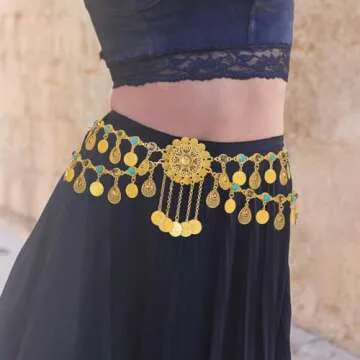 Navoky Crystal Boho Body Chain Gold Coin Pendant Waist Chains Belts Layered Tassel Beads Belly Chains Beach Waist Charm Jewelry Accessories for Women