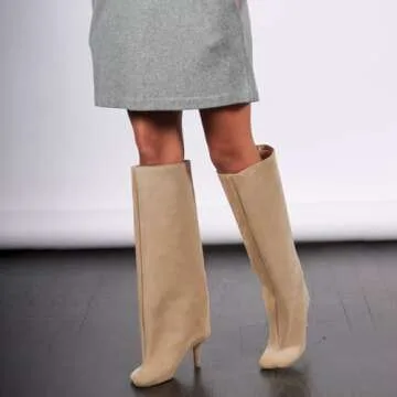 Stylish Yishaweiqi Camel Suede Knee High Boots for Women