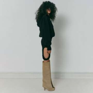 Yishaweiqi Camel Suede Knee High Boots for Women Square Toe Stiletto Heel Long Boots Pull On Tall Boots Wide-Calf Stylish Comfortable Fall Boots