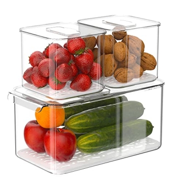 iPEGTOP Fridge Produce Saver Food Storage Bin Containers, Stackable Refrigerator Freezer Organizer F...