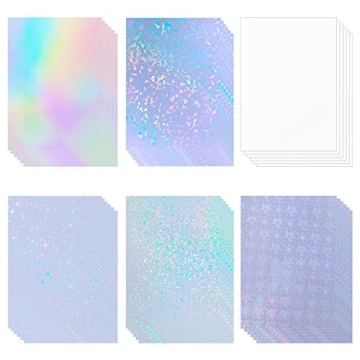 36 Sheets Holographic Sticker Paper Holographic Clear Vinyl Self Adhesive Waterproof Transparent Lam...