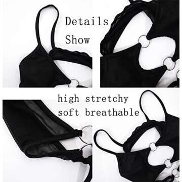 Women's Mesh Sexy Chain Crop Top Bra Backless Halter Crisscross Sleeveless See Through Vest T Shirt with O Ring