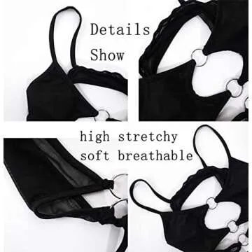 Women's Mesh Sexy Chain Crop Top Bra Backless Halter Crisscross Sleeveless See Through Vest T Shirt with O Ring