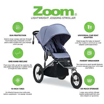 Joovy Zoom Lightweight Jogging Stroller Featuring High Child Seat, Shock-Absorbing Suspension, Extra-Large Air-Filled Tires, Parent Organizer, One-Handed Fold, and Easy One-Hand Fold, Slate