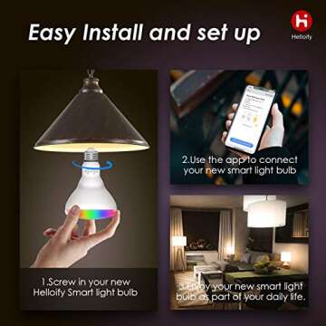 helloify BR30 Smart WiFi LED Light Bulbs, RGBCW Multi-Color Changing, Warm to Cool White Dimmable, Compatible with Alexa & Google Home (No Hub), 60W Equivalent E26, RGB+2700K-6500K, 2 Count