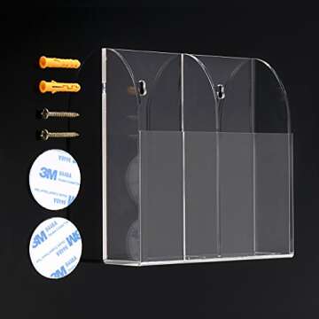 Hipiwe Wall Mount Remote Control Holder Clear Acrylic Media Organizer Storage Box Coffee Table and N...