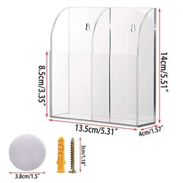 Hipiwe Wall Mount Remote Control Holder Clear Acrylic Media Organizer Storage Box Coffee Table and Nightstand Convenient Remote Control Caddy (Two Compartments)