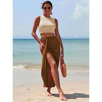 ZAFUL Women's Summer Two Piece Outfits Crop Tops and Slit Draped Ruched Maxi Skirt Set Tank Dress Se...