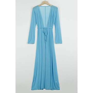 Women's Light Blue Sexy Long Sleeve Swimsuit Swim Bathing Beach Wear Cover Up Dress M