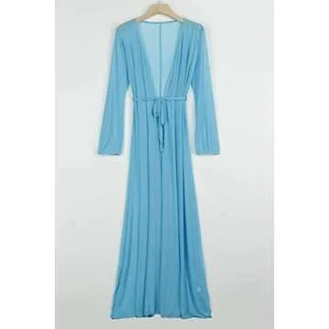 Women's Light Blue Sexy Long Sleeve Swimsuit Swim Bathing Beach Wear Cover Up Dress M