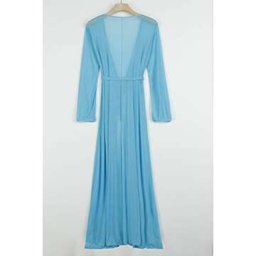 Women's Light Blue Sexy Long Sleeve Swimsuit Swim Bathing Beach Wear Cover Up Dress M