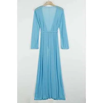 Women's Light Blue Sexy Long Sleeve Swimsuit Swim Bathing Beach Wear Cover Up Dress M