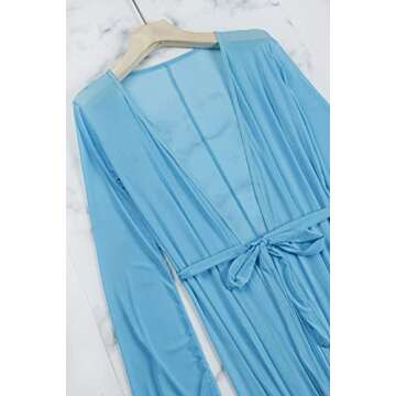 Women's Light Blue Sexy Long Sleeve Swimsuit Swim Bathing Beach Wear Cover Up Dress M