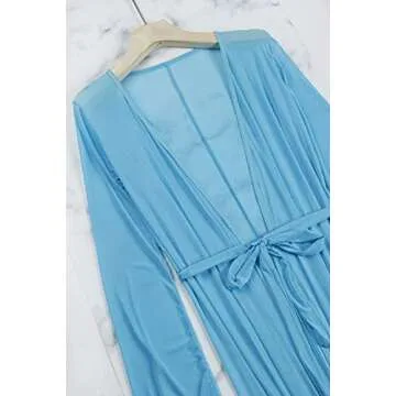 Women's Light Blue Sexy Long Sleeve Swimsuit Swim Bathing Beach Wear Cover Up Dress M