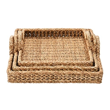 Creative Co-Op Set of 3 Decorative Water Hyacinth Trays
