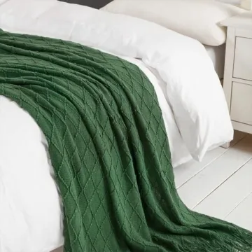 BOURINA Green Throw Blanket Soft Elegant Decorative Knit