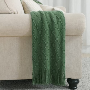 BOURINA Green Throw Blanket Soft Elegant Decorative Knit