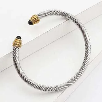 Dorriss Cable Bracelet for Women, Twisted Cable Wire Bangles Bracelets knockoff designer inspired Two Tone Women Jewelry