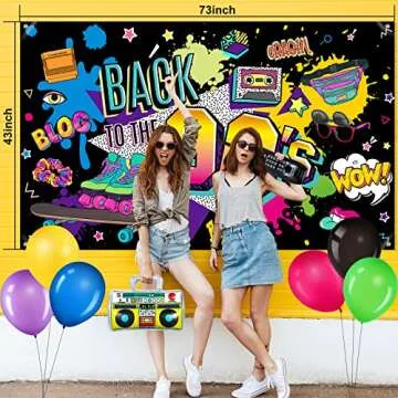 90's Party Decorations Back to The 80s 90s Banner Hip Hop Backdrop with Inflatable Radio Boombox Inflatable Mobile Phone Balloons for 80s 90s Party Themed Photo Booth Background Party Supplies