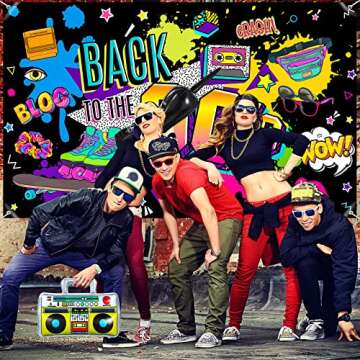 90's Party Decorations Back to The 80s 90s Banner Hip Hop Backdrop with Inflatable Radio Boombox Inflatable Mobile Phone Balloons for 80s 90s Party Themed Photo Booth Background Party Supplies