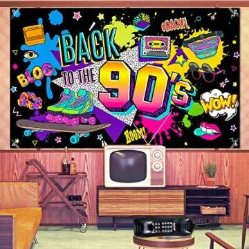 90's Party Decorations Back to The 80s 90s Banner Hip Hop Backdrop with Inflatable Radio Boombox Inflatable Mobile Phone Balloons for 80s 90s Party Themed Photo Booth Background Party Supplies