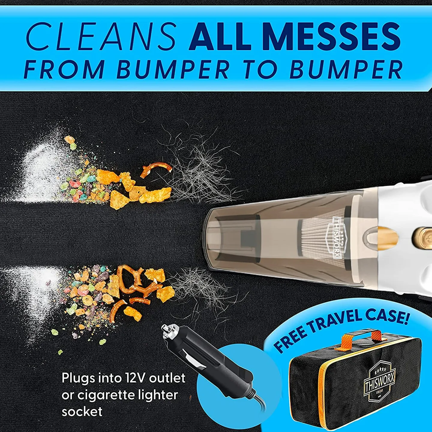 Portable 12V High Power Car Vacuum Cleaner with Accessories