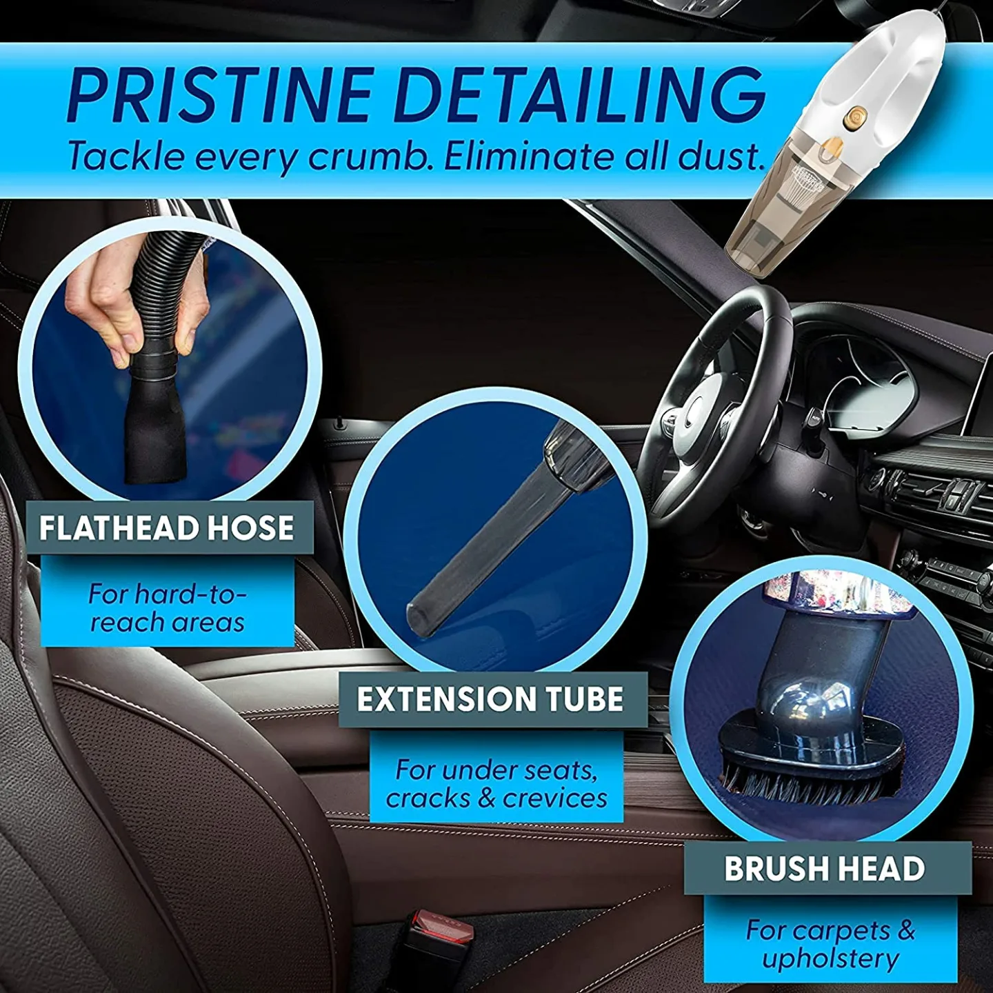 Portable 12V High Power Car Vacuum Cleaner with Accessories