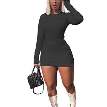 LuFeng Women's Sexy Fashion Reflective Striped Long Sleeve 2 Piece Outfits Crop Top and Mini Bodycon...